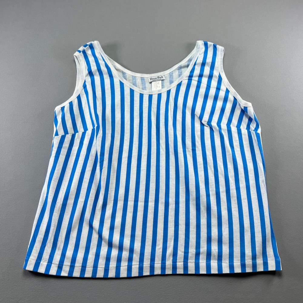 Vintage Deere Park Tank Top Women XS Blue White Stripe Cotton Lightweight Summer
